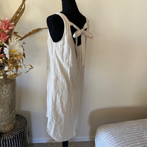 Cloth & Stone Anthropologie Cotton Bow Tie Shirt Dress Cream and White NWOT M - Picture 5 of 11